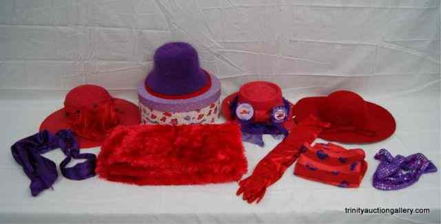 Appraisal: Red Hat Society Hats Gloves Shaw Scarf MoreFrom the estate