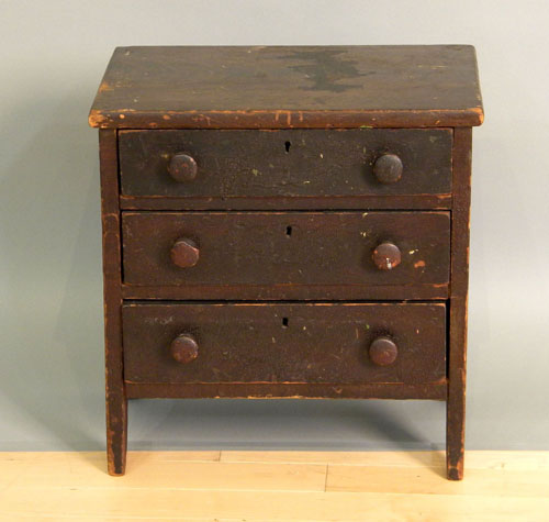 Appraisal: Miniature stained pine chest of drawers th c h w