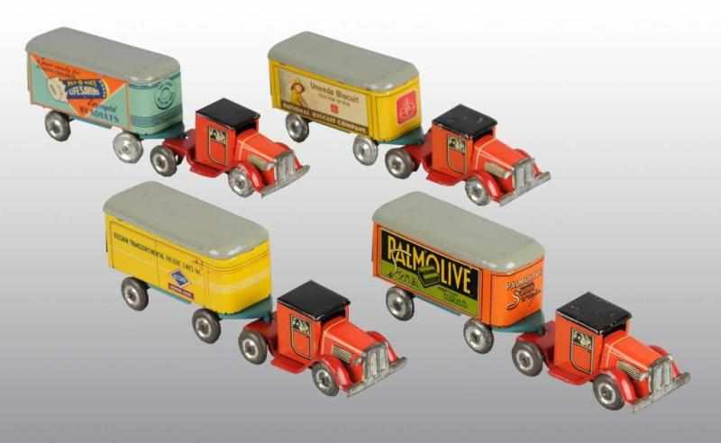 Appraisal: Set of Lindstrom Advertising Van Wind-Up Toys Description Includes National