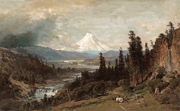 Appraisal: Thomas Hill - An Expansive Landscape with Mt Hood Beyond