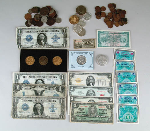 Appraisal: COLLECTION OF U S AND FOREIGN COINS WITH SOME CURRENCY