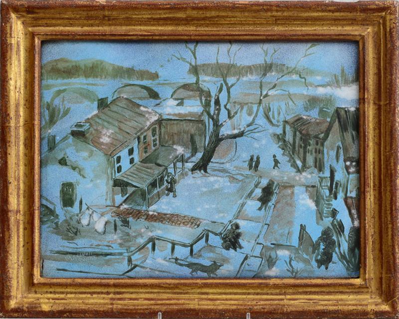 Appraisal: MAXWELL EVANS SNOWY STREET SCENE Oil on metal signed 'Maxwell