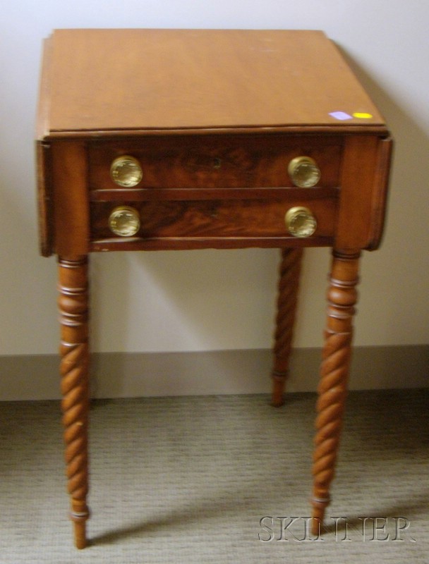 Appraisal: Classical Mahogany and Mahogany Veneer Drop-leaf Two-Drawer Stand with Rope-turned