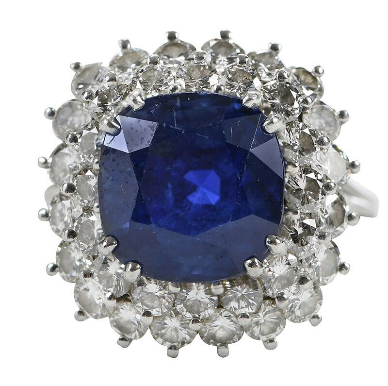 Appraisal: Classic Ceylon Sapphire and Diamond Ring center square cushion cut