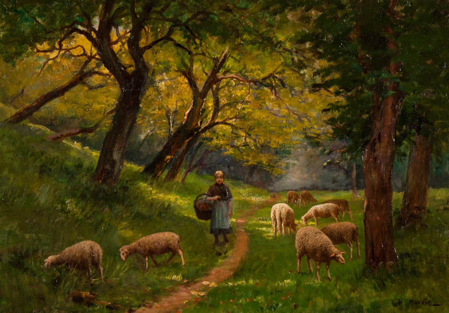 Appraisal: H Mundie The Shepherdess' Path oil on canvas Late th