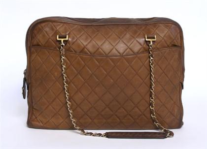 Appraisal: Large Chanel brown leather purse Signature quilted dark tan leather