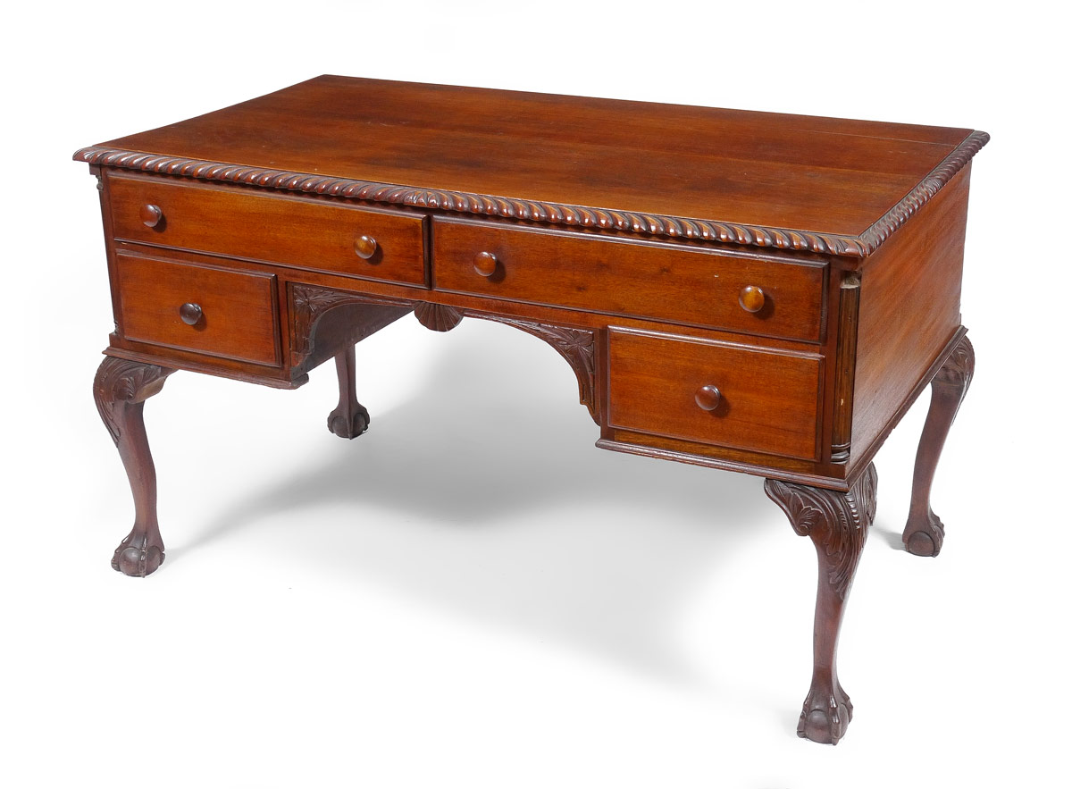 Appraisal: TH CENTURY CARVED MAHOGANY PARTNERS DESK Top with rope twist