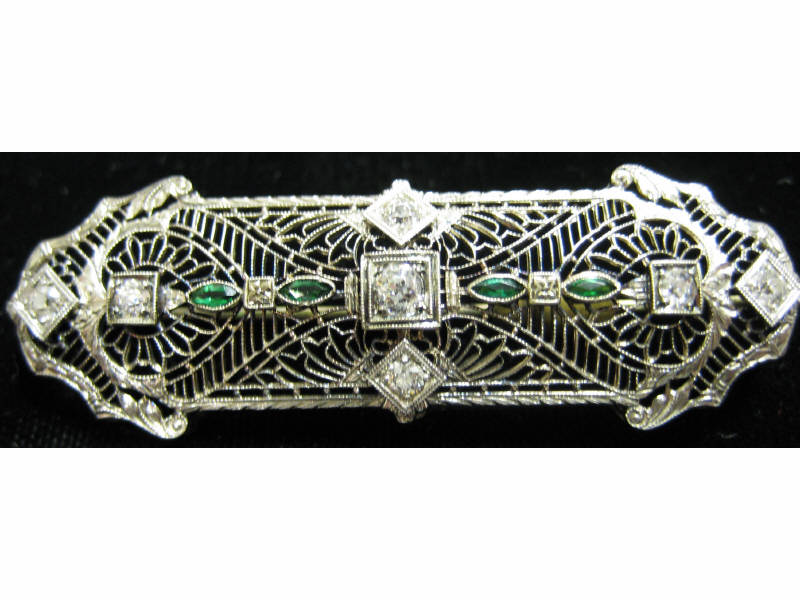 Appraisal: DIAMOND BAR PIN k white gold filigree bar pin set