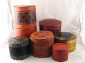 Appraisal: Six Burmese cylindrical boxes some with internal trays lacquered with