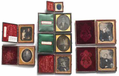 Appraisal: Group of eight cased daguerreotypes depicting members of the Townsend