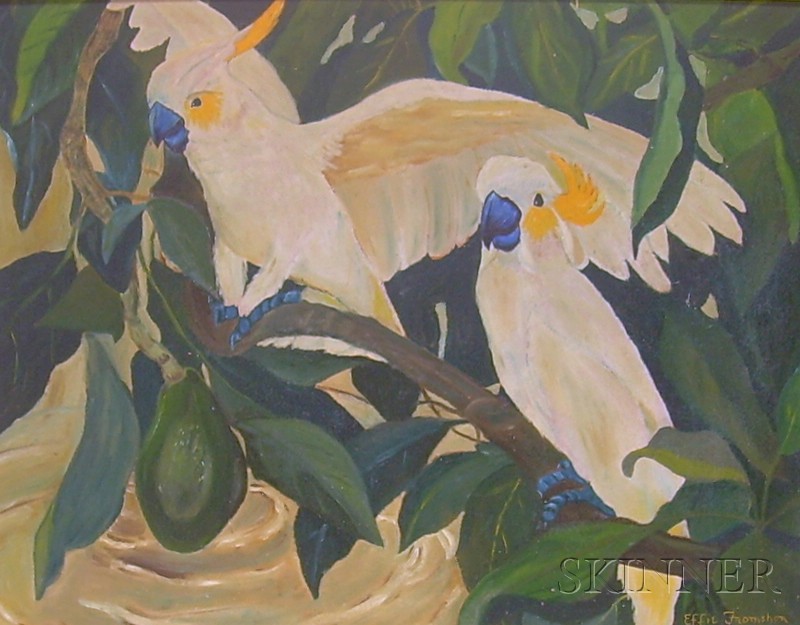 Appraisal: Etfie Fromshon American - Two Cockatoos in an Avocado Tree