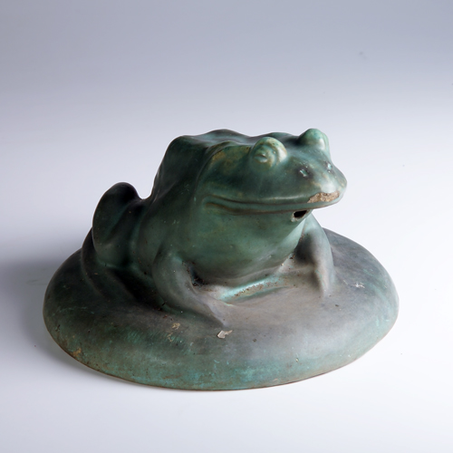 Appraisal: Large green ceramic fountain frog damage to nose x