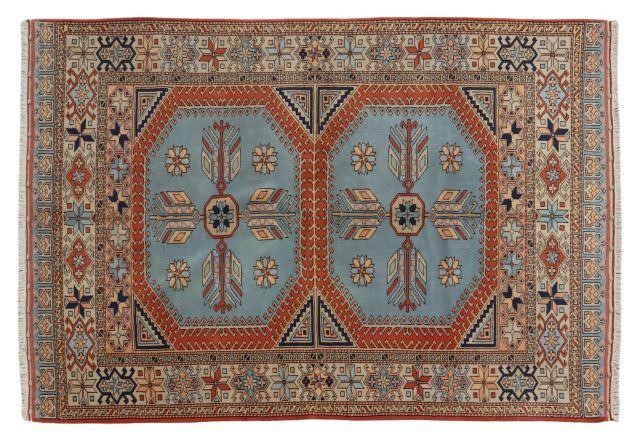 Appraisal: Hand-tied Turkish double medallion rug approx ' l ' w