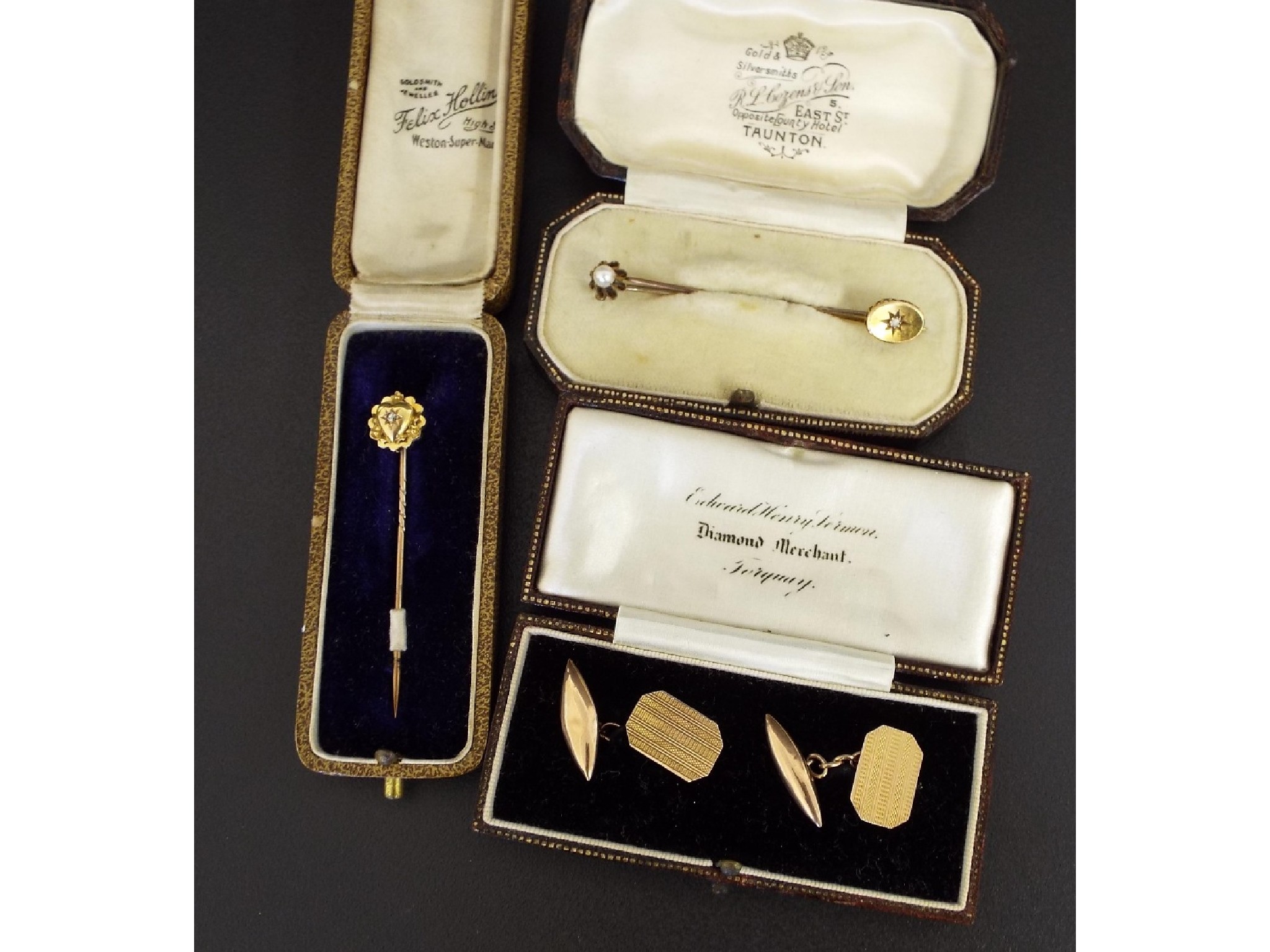 Appraisal: Pair of ct engine turned cufflinks gm boxed together with