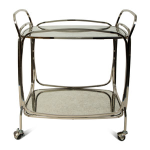 Appraisal: An Art Deco Style Chrome and Silvered Mirror Bar Cart