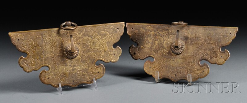 Appraisal: Pair of Gilt Banner Holders Japan th century inscribed on