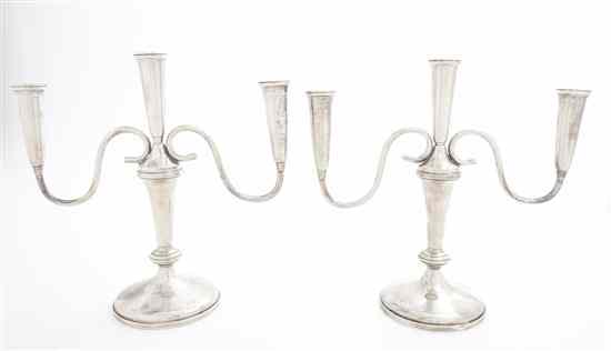 Appraisal: A Pair of American Sterling Silver Three-Light Candelabra Hamilton each