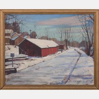 Appraisal: C E Vacek th Century Winter Street Scene Oil on