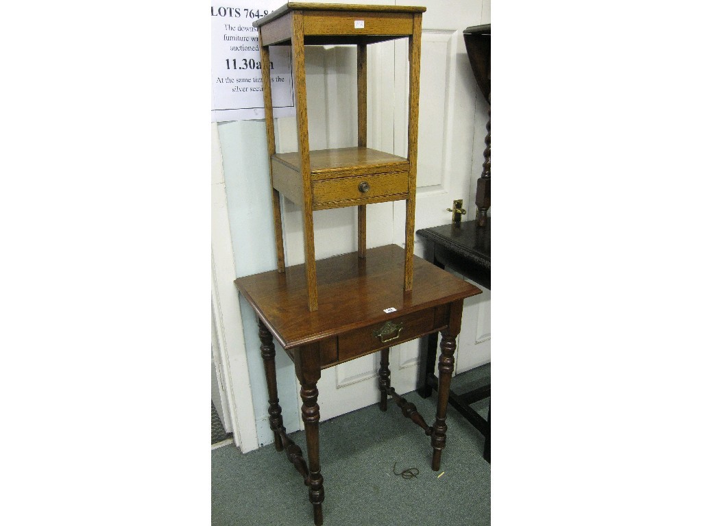 Appraisal: Lot comprising oak pot stand and a side table