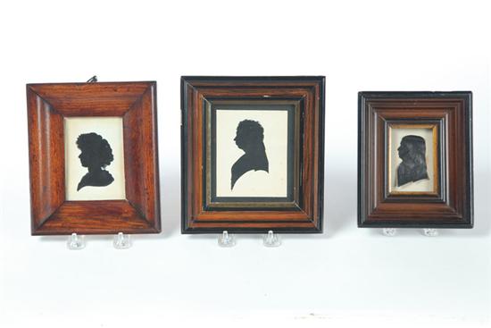 Appraisal: THREE SILHOUETTES American or European th century Two cutout portraits