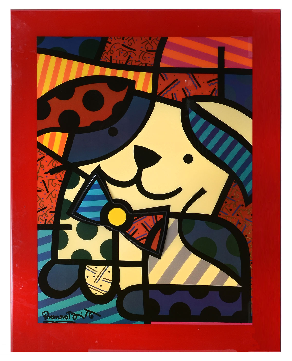 Appraisal: BRITTO Romero Brazil Smiling Dog with Bowtie Acrylic -dimensional picture