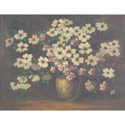 Appraisal: Leander Leitner b oil on canvas of dogwood in a