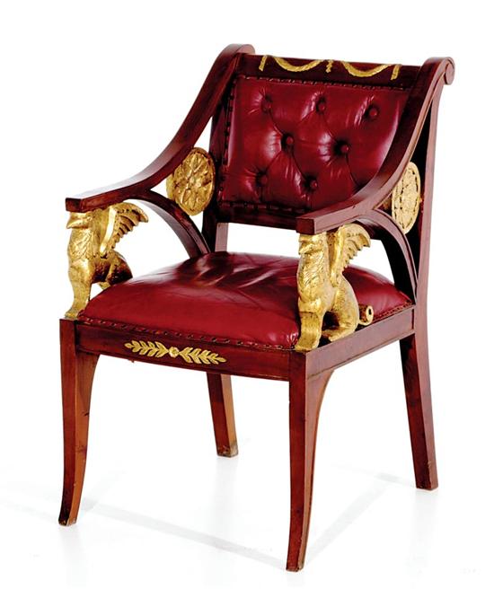 Appraisal: American Classical style mahogany armchair early th century back with