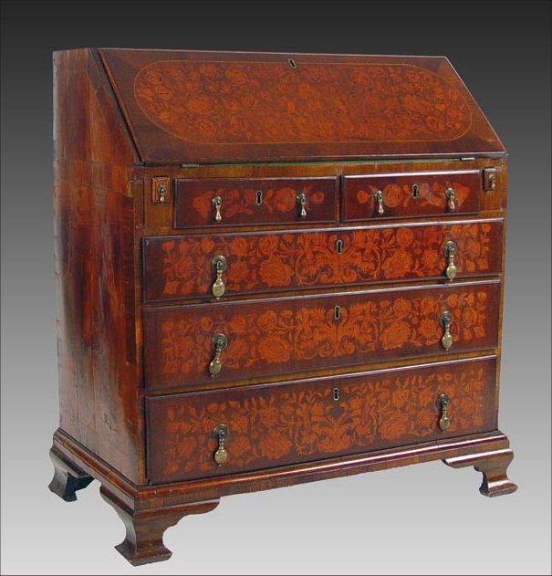 Appraisal: A MOST INTRICATE INLAY SLANT FRONT DESK th C desk