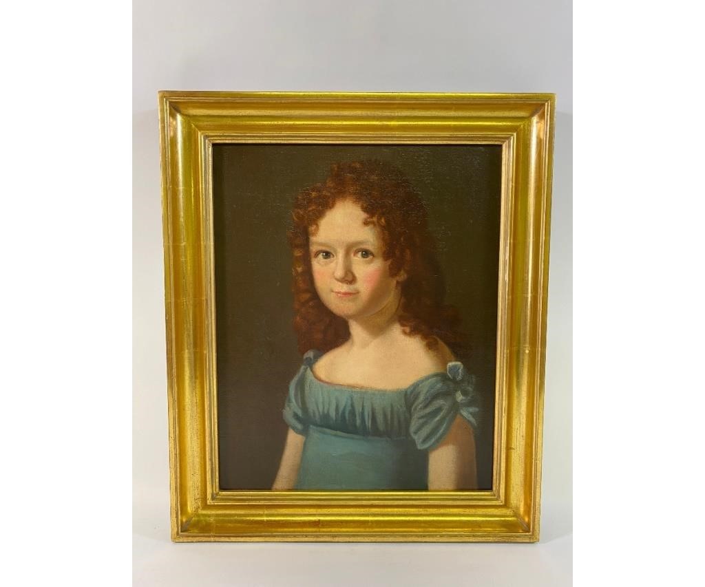 Appraisal: Oil on canvas portrait of a young woman with red