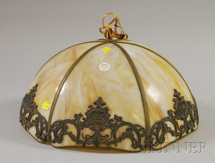 Appraisal: Bent Panel Caramel Slag Glass Hanging Lamp Shade dia in