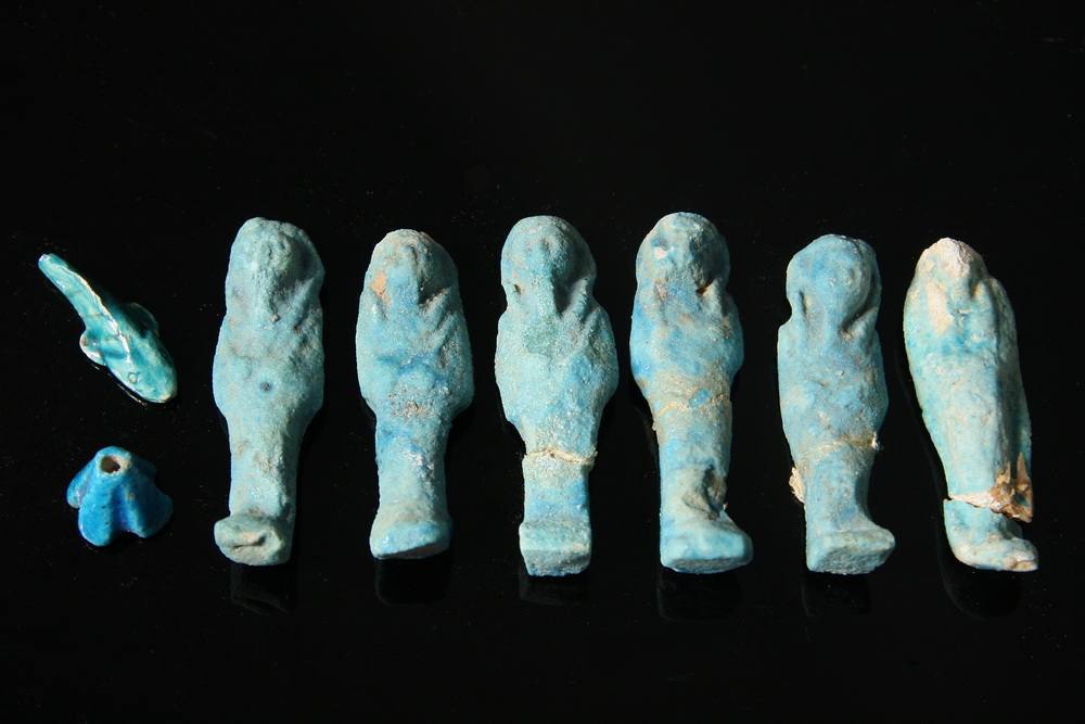 Appraisal: EGYPTIAN BURIAL FIGURES - Eight Ancient Egyptian Faience Ushabti or