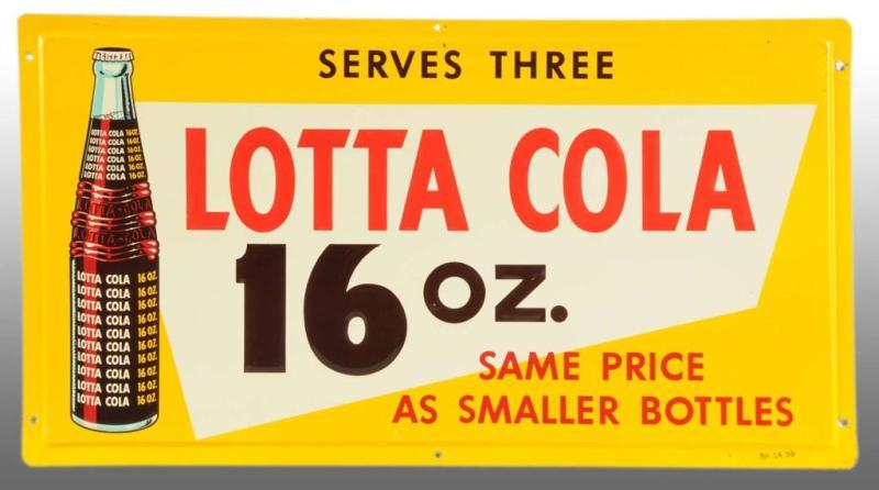 Appraisal: Embossed Tin Lotta Cola Bottle Sign Description Strong bottle colors