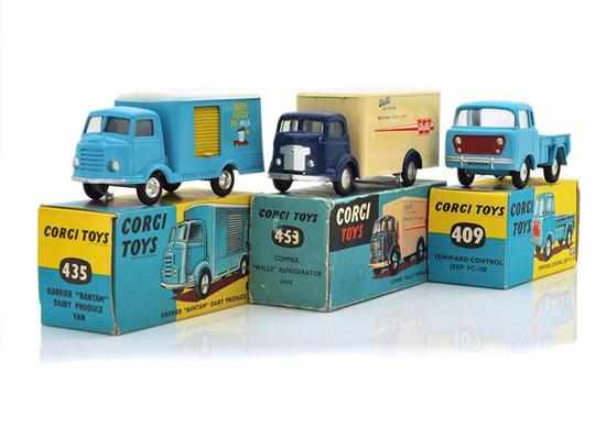 Appraisal: THREE CORGI COMMERCIAL VEHICLES INCLUDING AND E-M BOXES F-E