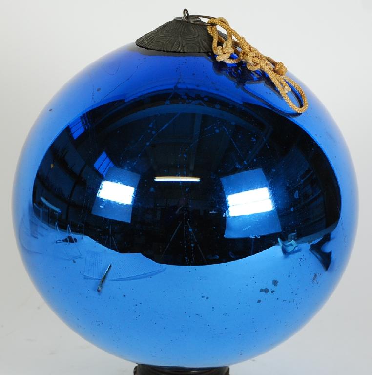 Appraisal: LATE th EARLY th CENTURY IRIDESCENT BLUE GLASS WITCH'S BALL