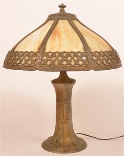 Appraisal: American Caramel Slag Glass Shade Table Lamp Eight panels with