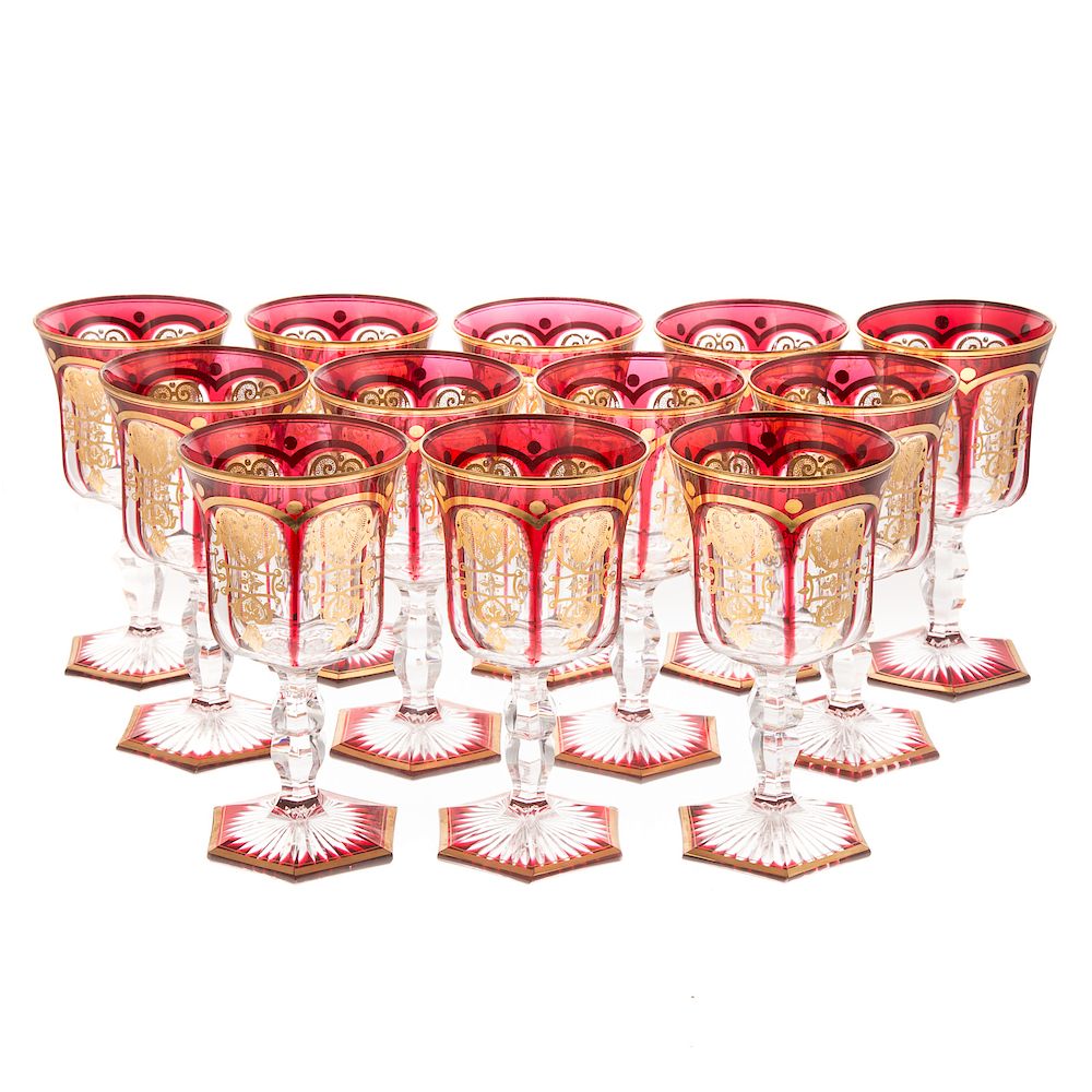 Appraisal: Bohemian ruby cut to clear glass water goblets th century