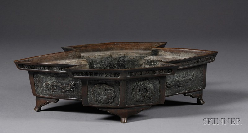 Appraisal: Bronze Planter Japan late th early th century ten-sided form