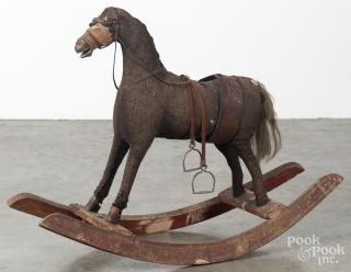 Appraisal: Fabric covered child's rocking horse th c '' h ''