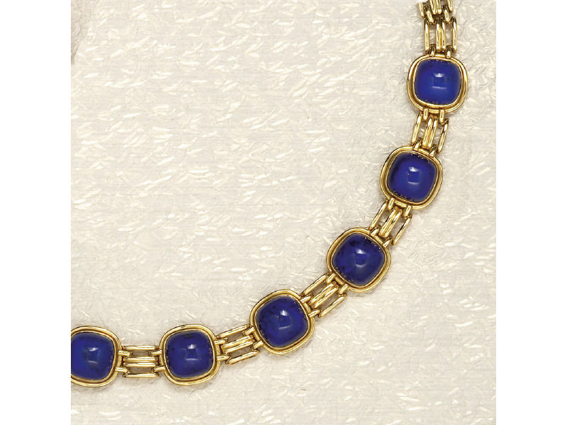 Appraisal: LAPIS LAZULI BRACELET k yellow gold link bracelet set with