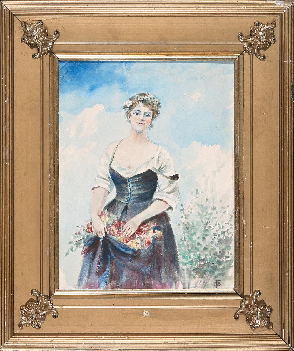 Appraisal: Myles Birket Foster British - Maiden with Flowers watercolor on