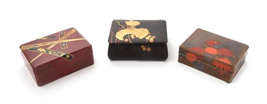 Appraisal: Sale Lot Three Lacquer Rectangular Covered Boxes the first depicting