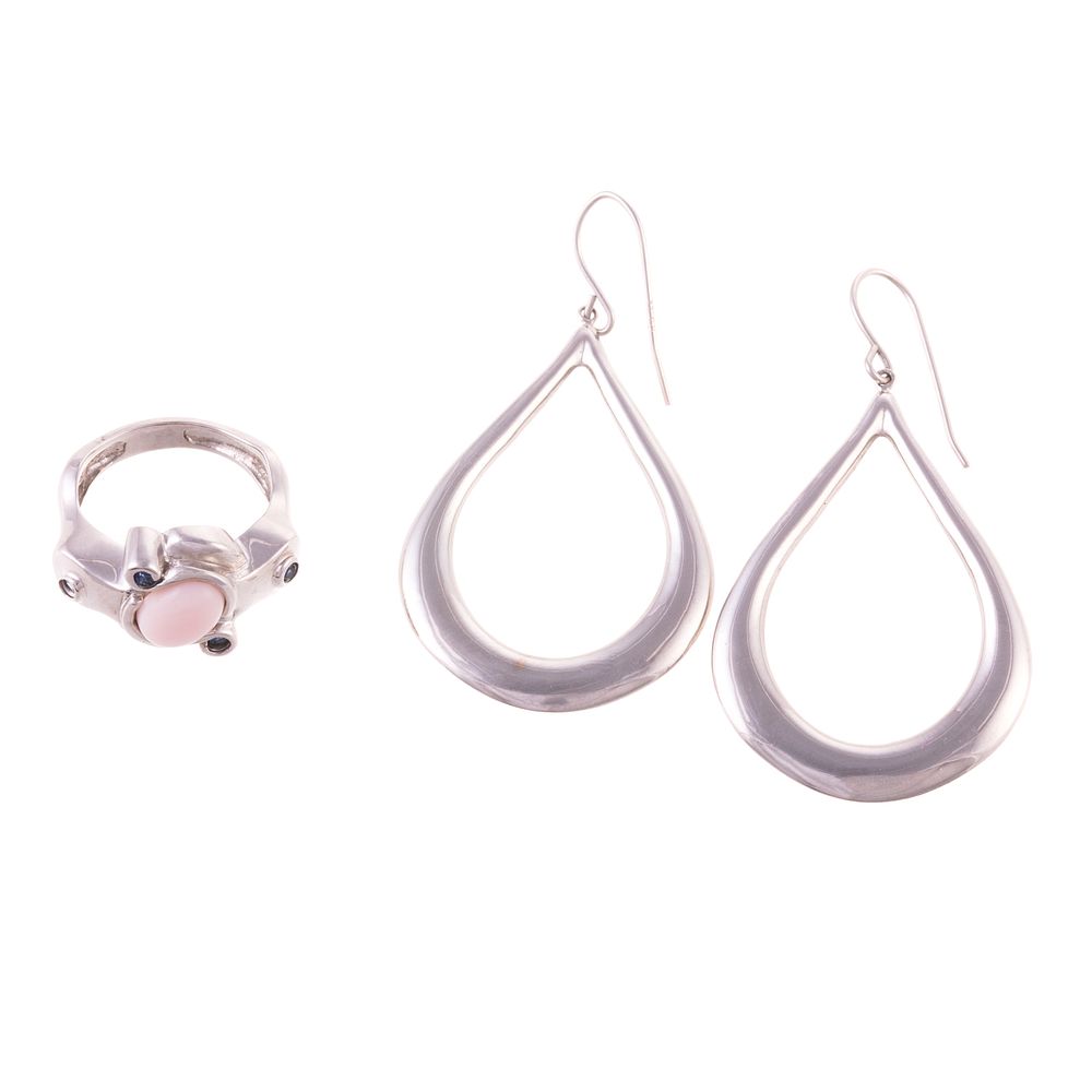 Appraisal: A White Gold Gemstone Ring Dangle Earrings K white gold