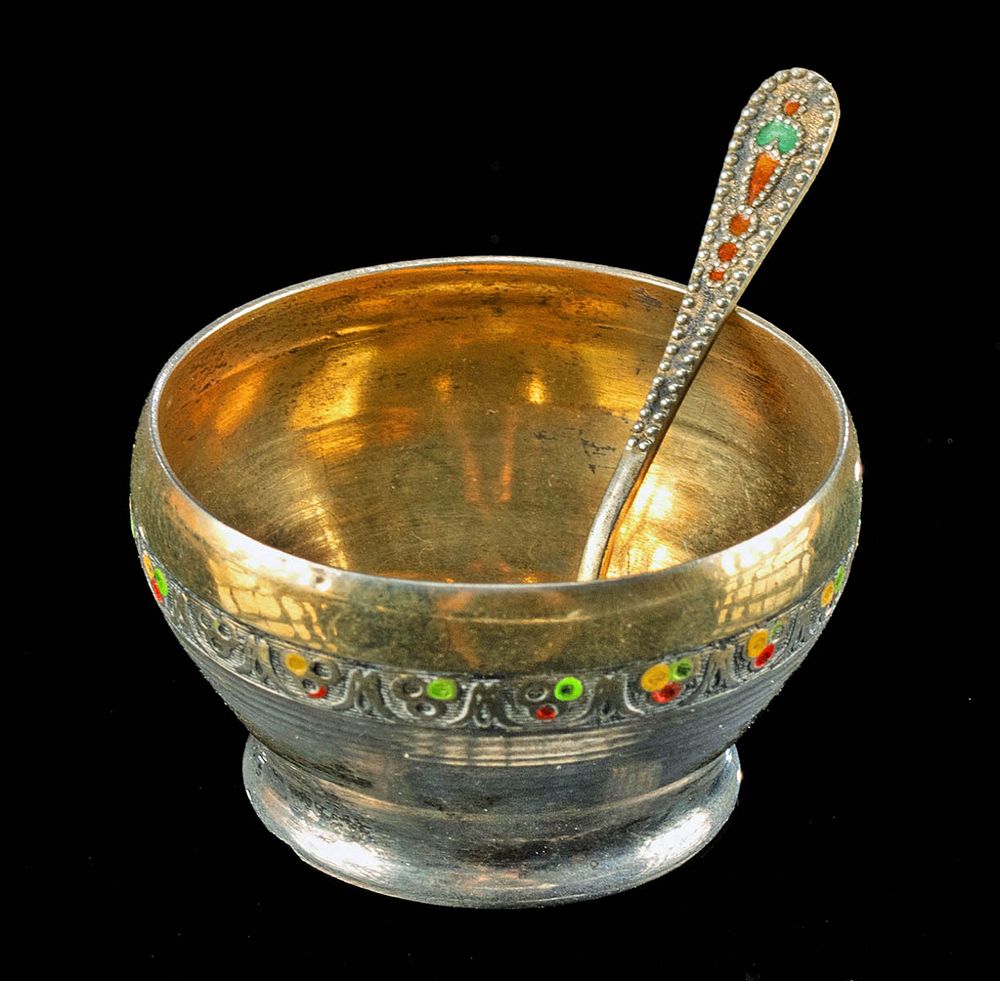 Appraisal: th C Russian Gilt Silver Enamel Cloisonne Salt Dish Eastern