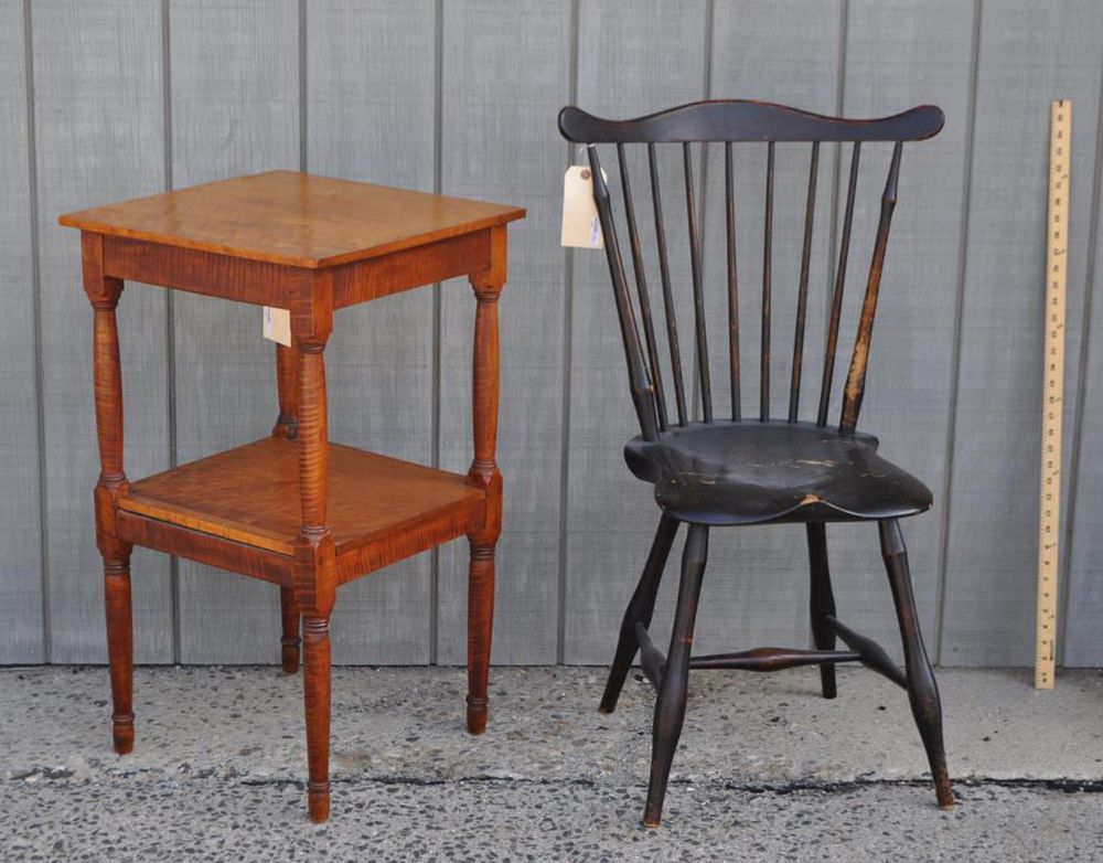 Appraisal: Black Fan Back Windsor Side Chair Maple Stand the Windsor