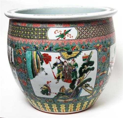 Appraisal: LARGE CACHEPOT China th century D H cm Famille verte