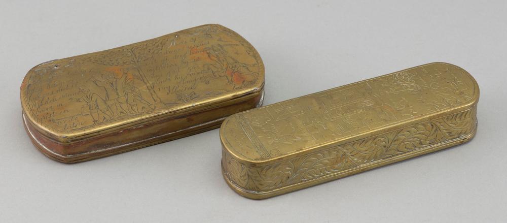 Appraisal: TWO DUTCH TOBACCO BOXES th Century Both engraved with traditional