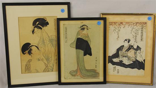 Appraisal: TEN FRAMED JAPANESE WOODBLOCK PRINTS th century depicting various figural