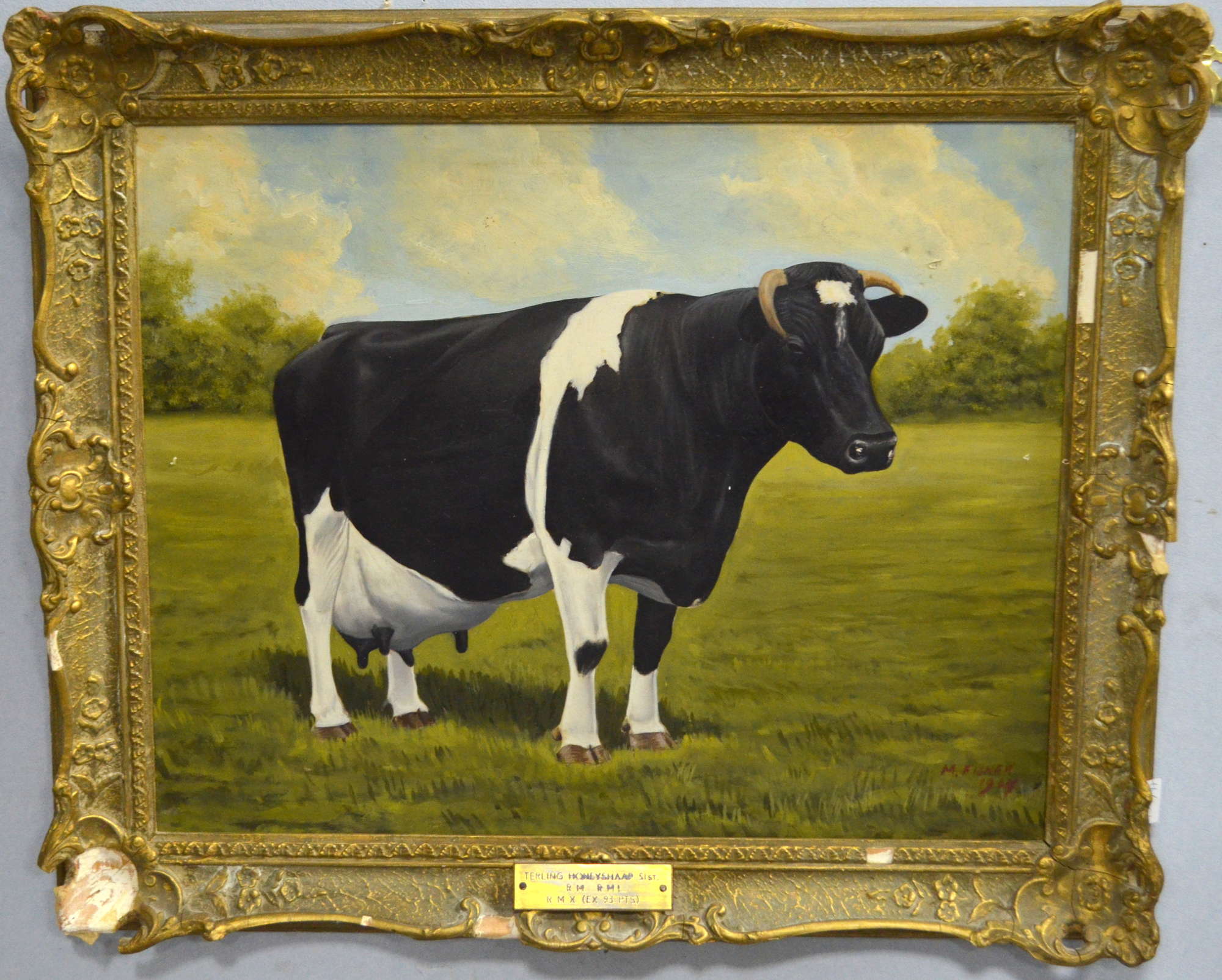 Appraisal: M Fisher oil on canvas the prize bull cm x