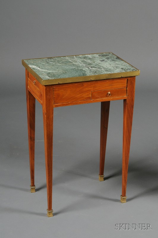 Appraisal: Louis XVI Brass-mounted and Marble-top Mahogany Low Work Table with