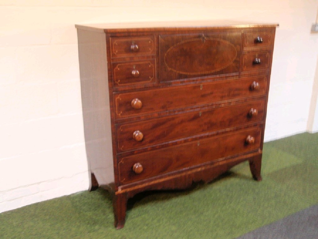 Appraisal: A Georgian mahogany secretaire chest with rosewood banding and boxwood